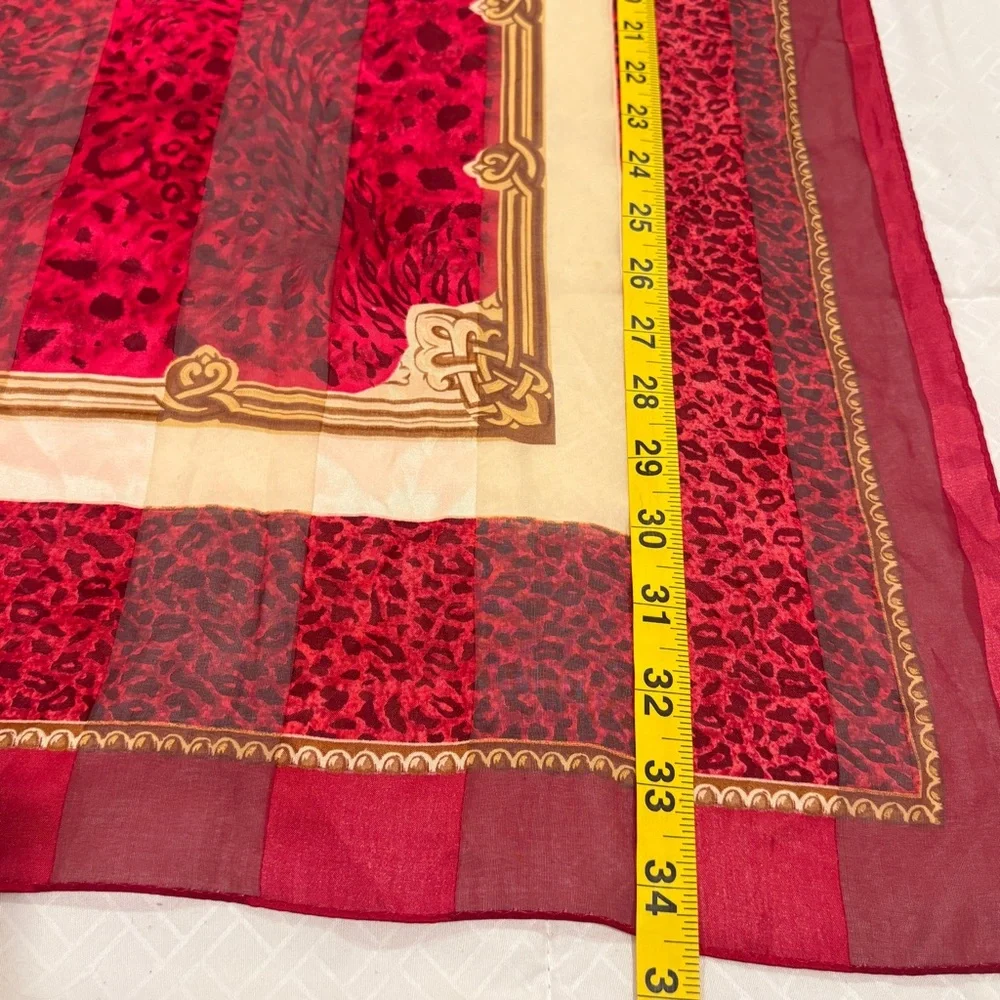 Vintage Hand Rolled Silk Scarf Red Animal Print Square Large 34” NWT Classic